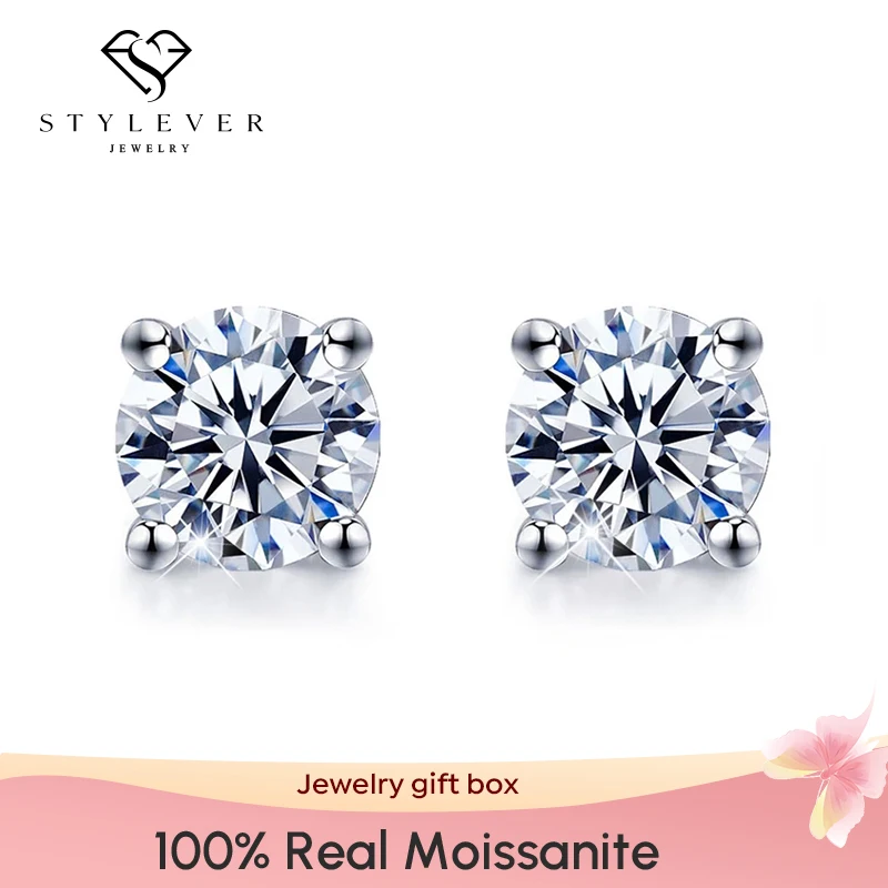 Top Trends: Stylever Real 0.5ct 1ct D Color Moissanite Diamond Stud Earrings For Women 925 Sterling Silver Wedding Earrings Luxury Jewelry Shoppable Styles