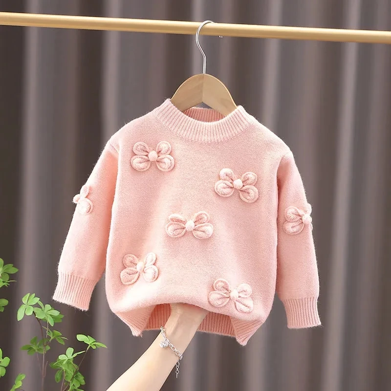 Top Trends: Children's Sweater Autumn And Winter New Girl's Round Neck Pullover Sweater Fashion Bowknot Knitwear Baby's Outwear Top Shoppable Styles - Image 6