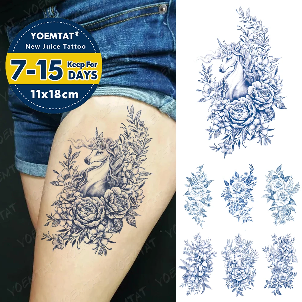 Top Trends: Juice Lasting Ink Waterproof Temporary Tattoo Sticker Genipin Herbal Semi-Permanent Unicorn Flower Legs Body Art Fake Tattoos Shoppable Styles