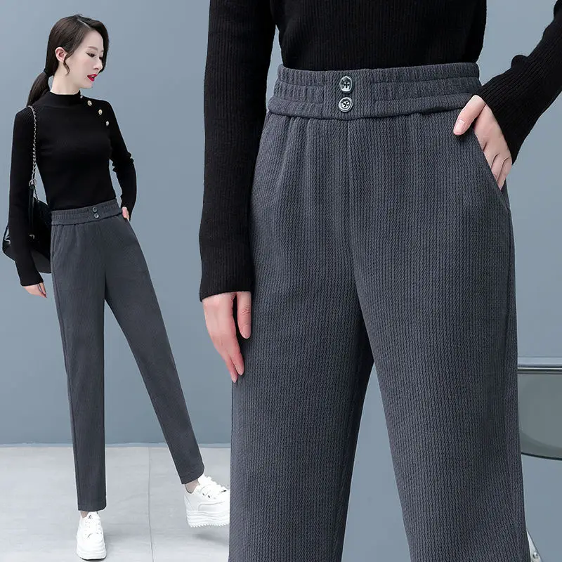 Top Trends: Couduroy Thicken Warm Solid Loose Harem Pants Autumn Winter Button High Waist Elastic Fashion Women Casual Straight Trouser 2022 Shoppable Styles