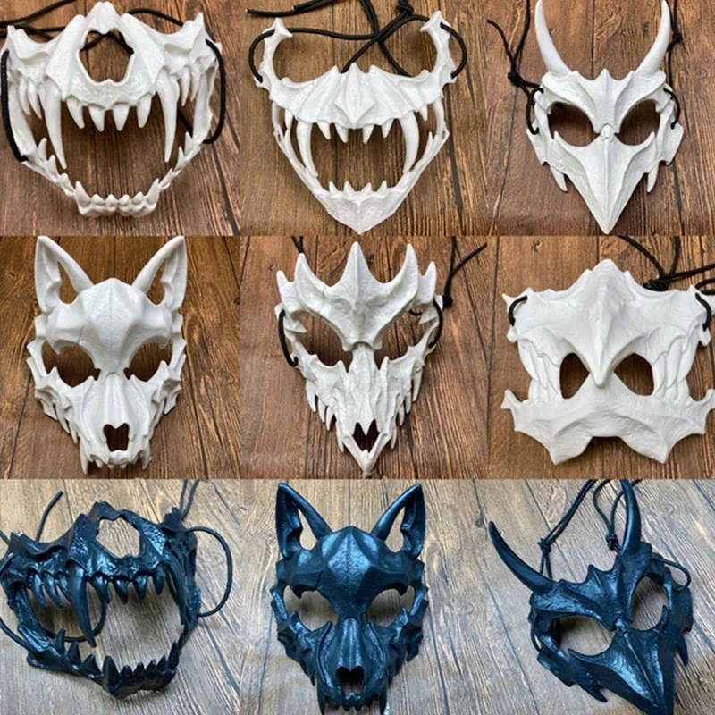 Top Trends: Animal Skeleton Half Mask Women Men Party Stage Show Mask Halloween Carnival Adult Cosplay White Black Wolf Tiger Skeleton Mask Shoppable Styles