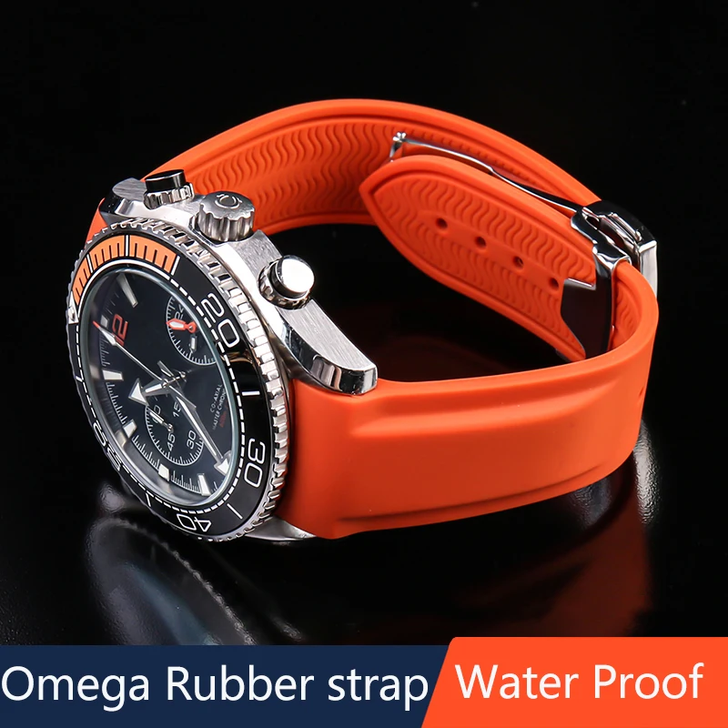 Top Trends: 22mm Silicone Watch Band For Omega Planet Ocean 600 Quarter Orange Seamaster 300 Rubber Strap Curved End WaterProof Men Bracelet Shoppable Styles