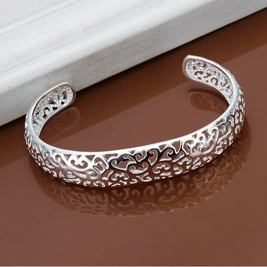 Top Trends: 925 Sterling Silver Open Bangle Bracelet For Women Lady Girl Cute Favorite Gift Retro Charm Exquisite Circular Fashion Jewelry Shoppable Styles