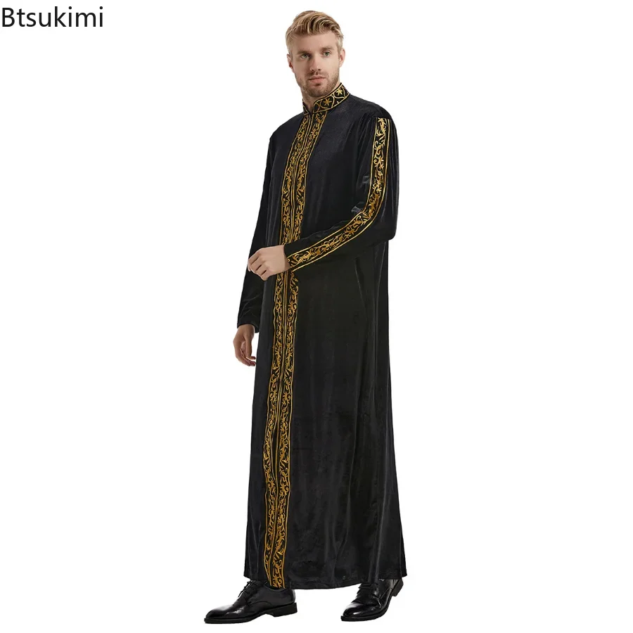 Top Trends: Muslim Men Jubba Thobe Islamic Clothing Velvet Kaftan Thoub Arabic Saudi Robe Dress Jubah Caftan Thawb Ramadan Gown Middle East Shoppable Styles - Image 4