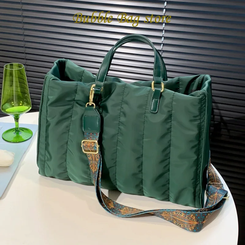 Top Trends: Brand Women Green Big Totes Padded Large Capacit Handbags Classic Nylon Down Cotton Shoulder Bags Work Lady Shopper Bag Shoppable Styles