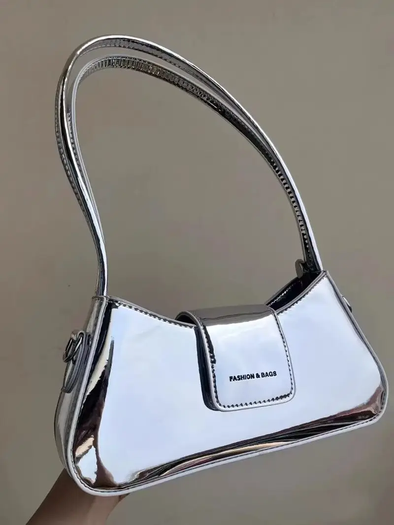 Top Trends: Luxury Women Bag Imitation Lacquer Leather Sliver Fashion Zipper SOFT Shoulder Bag Handbag Purse Euro-America Style Shoppable Styles