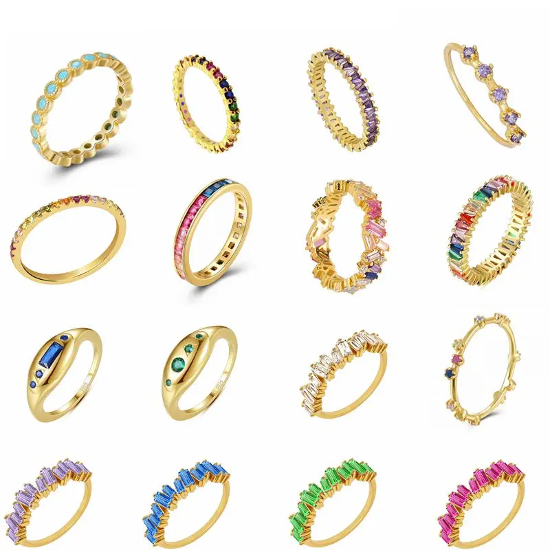 Top Trends: Plated 24K Gold / 925 Silver Multicolor Crystal Rings Turquoise Engagement Wedding Promise Ring Party Jewelry Gifts Shoppable Styles