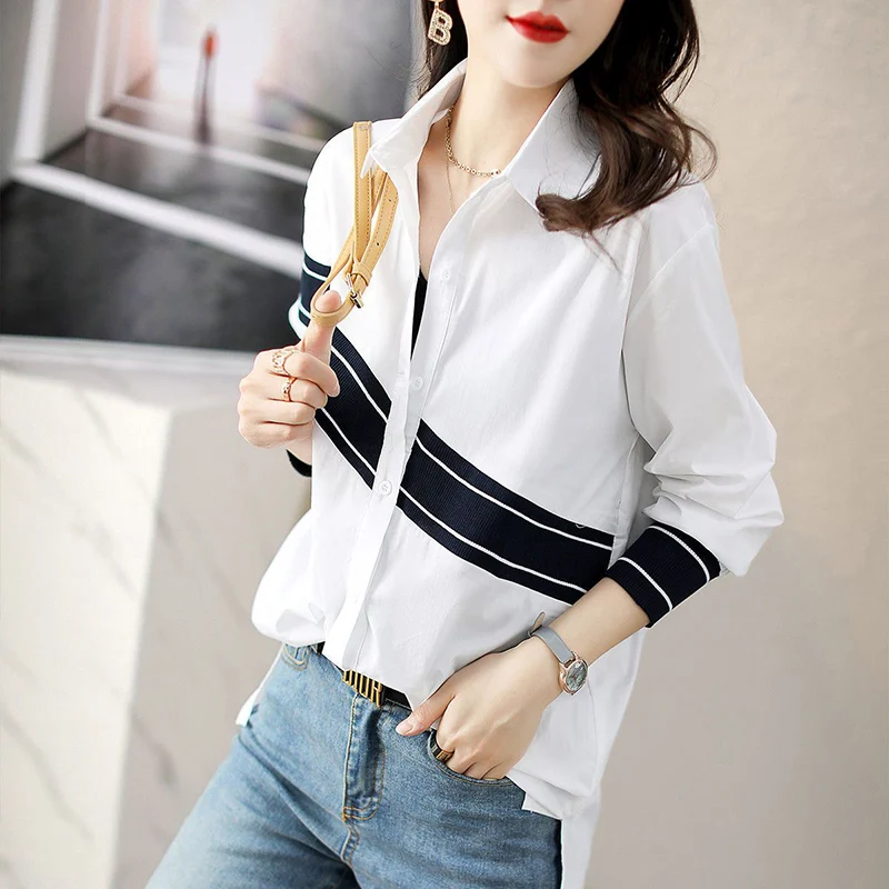 Top Trends: Fashion Lapel Button Spliced Asymmetrical Shirts Women's Clothing 2023 Autumn Winter Loose Casual Tops Commuter Blouses Shoppable Styles - Image 2