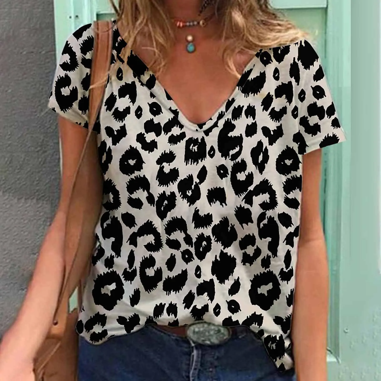 Top Trends: V-Neck T-Shirts For Women 3d Leopard Print Tops Tees Casual Street Femalewear Summer Fashion Oversized T-Shirt Lady Y2k Clothing Shoppable Styles