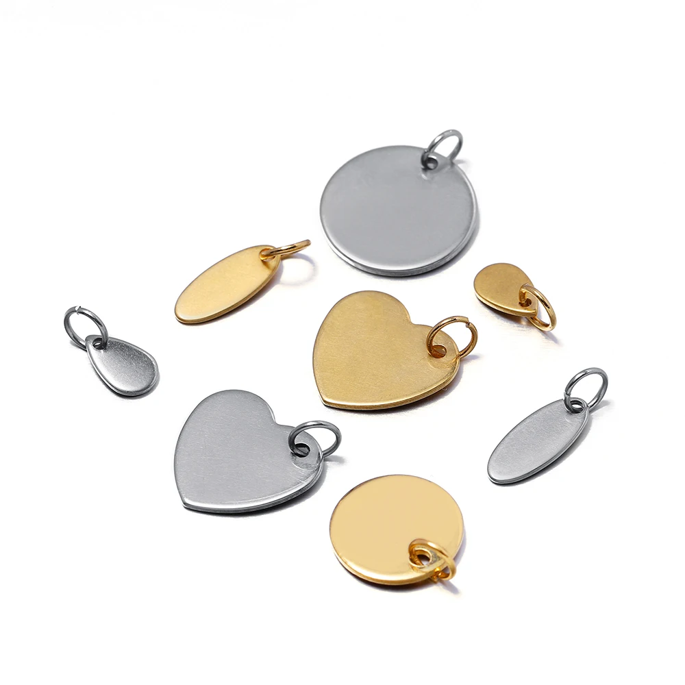 Top Trends: 10pcs 6-20mm Stainless Steel Charms Round Heart Dog Tag Charm Blanks Pendants With Ring For Custom Necklaces DIY Jewelry Making Shoppable Styles