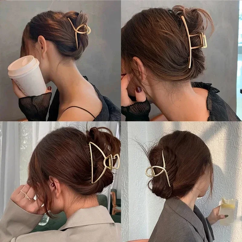 Top Trends: 2024 New Women Elegant Gold Silver Hollow Geometric Metal Hair Clips Vintage Hair Claw Headband Hairpin Fashion Hair Accessories Shoppable Styles