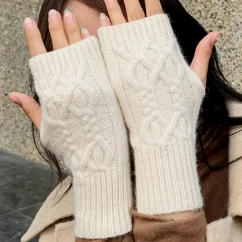 Top Trends: Half Finger Gloves For Women Winter Soft Warm Wool Knitting Arm Gloves Soft Warm Half Finger Handschoenen Unisex Mitten Guantes Shoppable Styles - Image 3