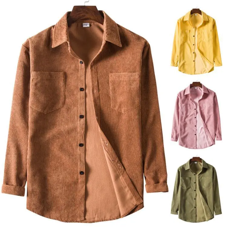 Top Trends: New Men's Solid Color Corduroy Long Sleeve Fashion Casual Shirt Shoppable Styles