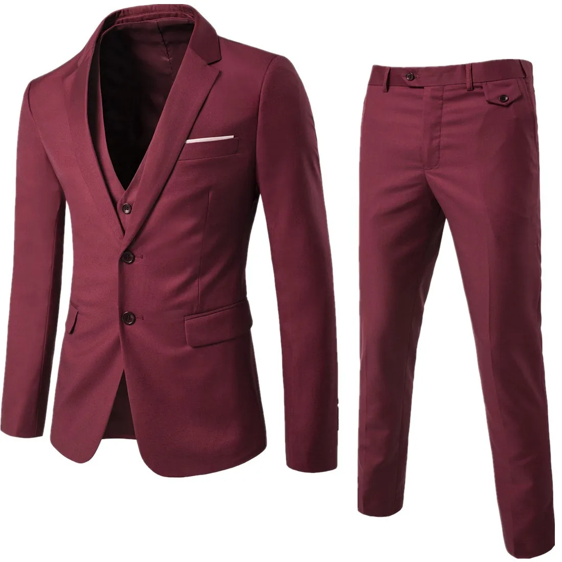 Top Trends: Wine Red Wedding Suit 3 Piece Sets Men&#039;s Groom Wear Tuxedos Formal Business Suit For Men Blazers Jacket+ Pant + Vest Groomsmen Shoppable Styles