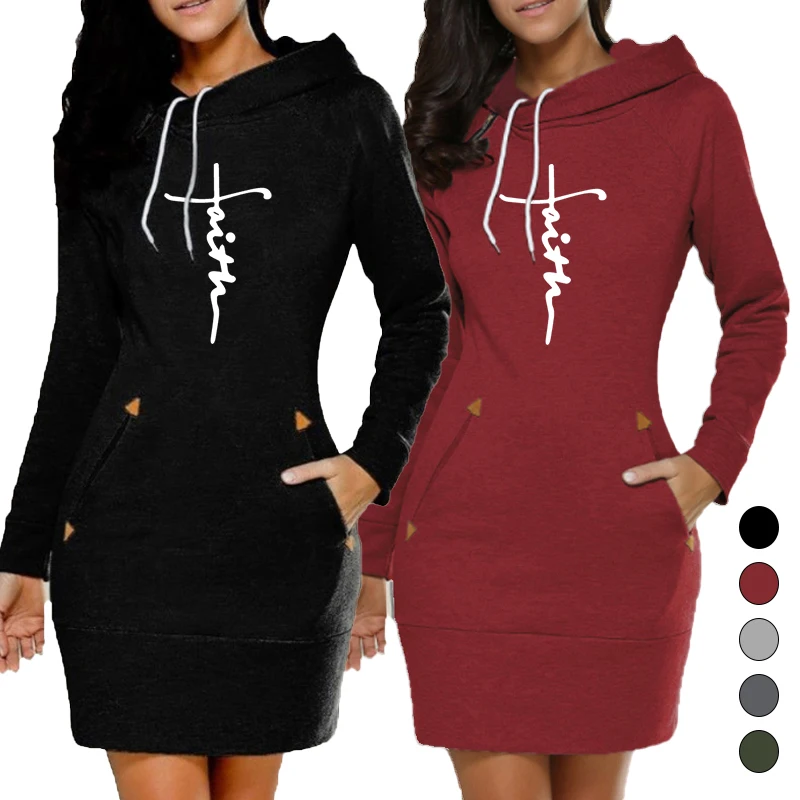 Top Trends: Women Hoodie Dress Sweatshirt Pullover Dress Autumn Winter Printed Cotton Long Sleeve Slim Pocket Hoodie Dress S-3XL Shoppable Styles