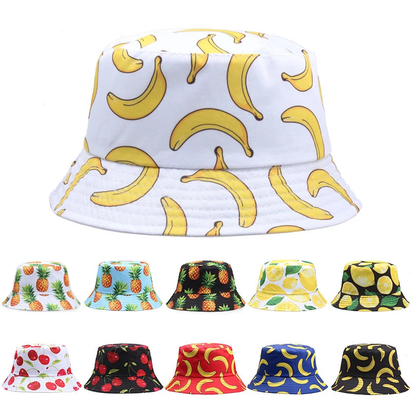 Top Trends: Summer Bucket Hats For Women Mens Fruit Pineapple Cherry Lemon Printed Double-Sided Panama Caps Bob Banana Fisherman Sun Hat Shoppable Styles