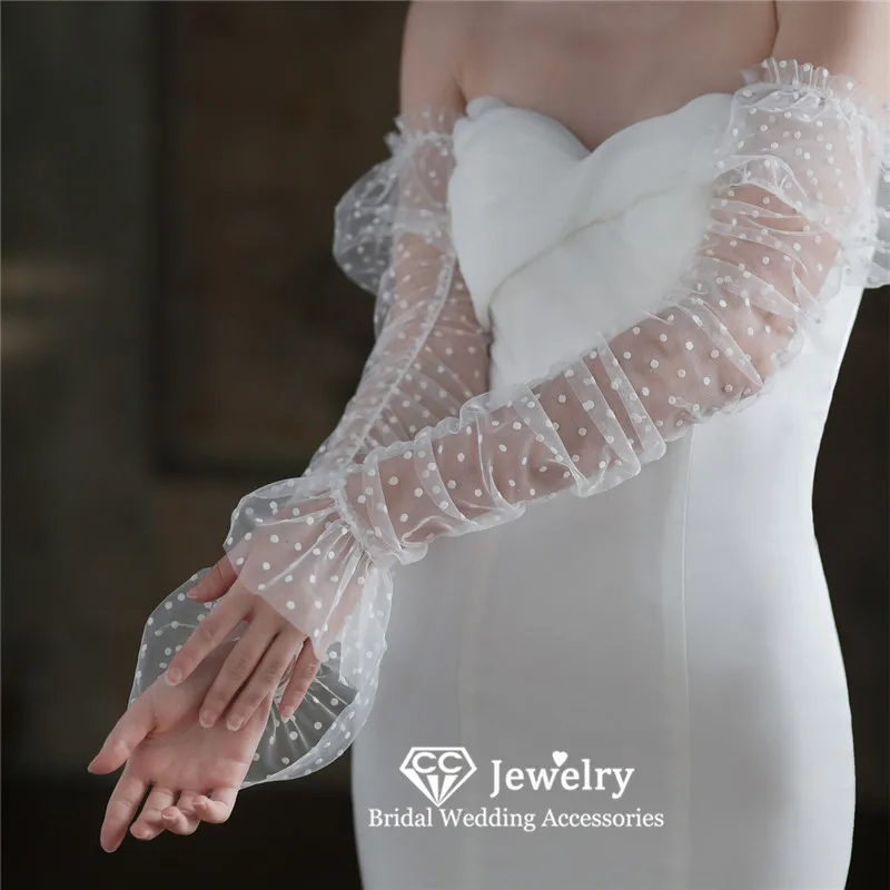 Top Trends: CC Long Gloves Wedding Events Women Accessories Bridal Dress Engagement Fingerless Gants White Color Tulle Romantic Sleeve WG053 Shoppable Styles