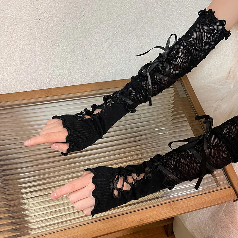 Top Trends: Y2k Fingerless Mittens Female Anime Gloves Women Knitted Gloves Arm Winter Warmers Japanese Goth Ankle Wrist Sleeves Harajuku Shoppable Styles