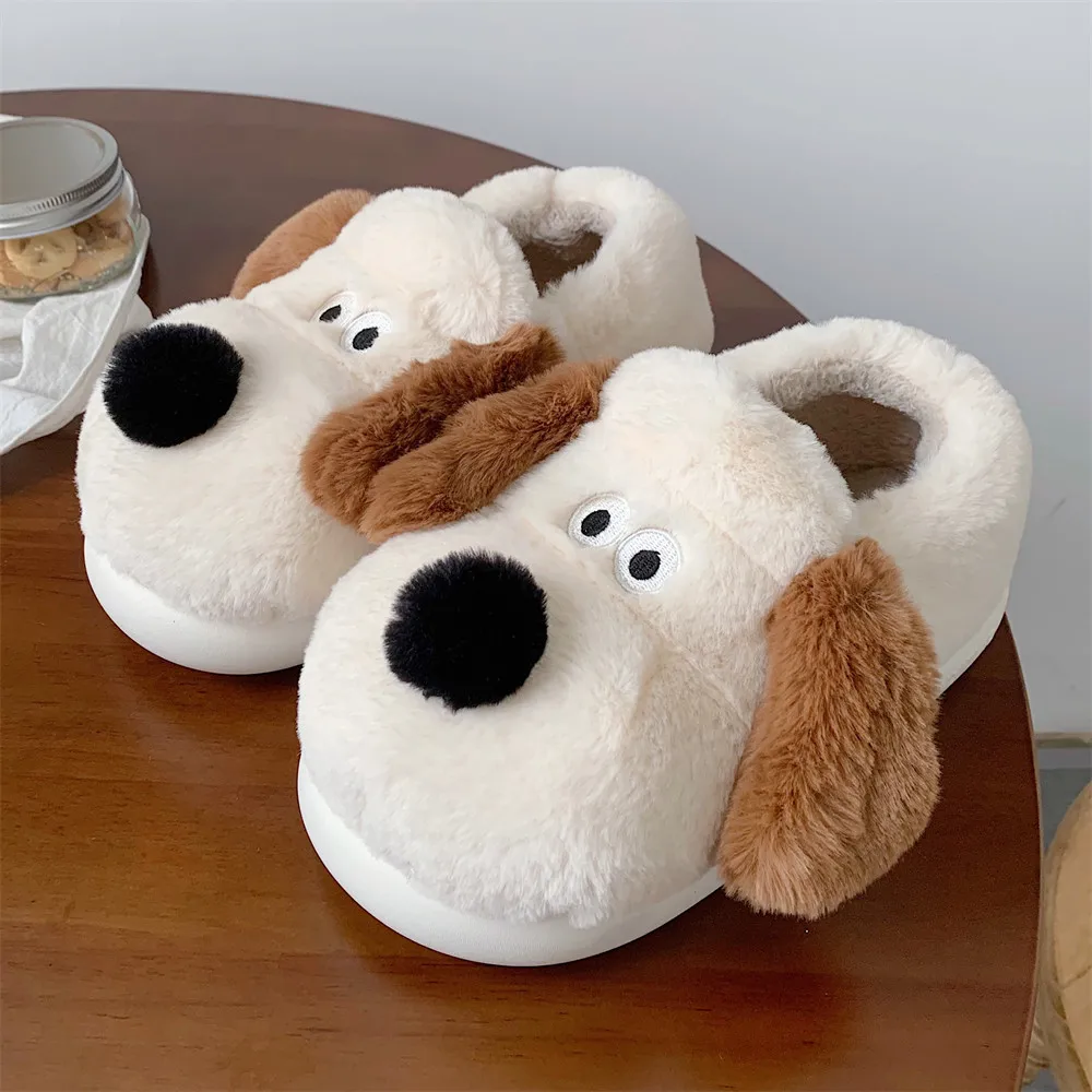 Top Trends: Comwarm Cute Dog Short Plush Slippers For Women Winter Cartoon Home Cotton Slippers Couples Indoor Anti Slip Bedroom Furry Shoes Shoppable Styles