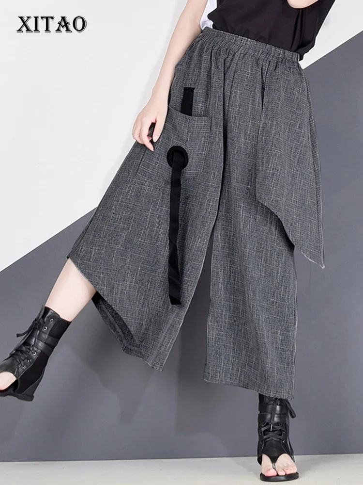 Top Trends: XITAO High Waist Patchwork Hit Color Pants Women Clothes 2020 Summer Autumn Fashion Elastic Waist Casual Wide Leg Pants XJ4619 Shoppable Styles