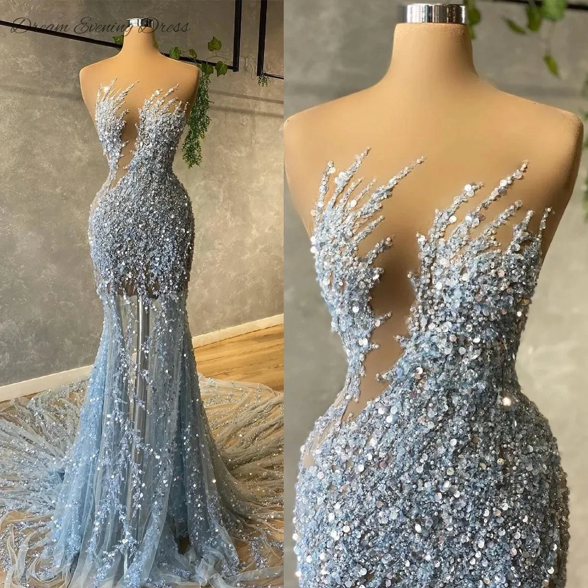 Top Trends: Dream Evening Dresses Elegant 2023 Blue Lace Sequins Mermaid Prom Gowns Sexy Beaded Perspective Formal Occasion Dresses Shoppable Styles