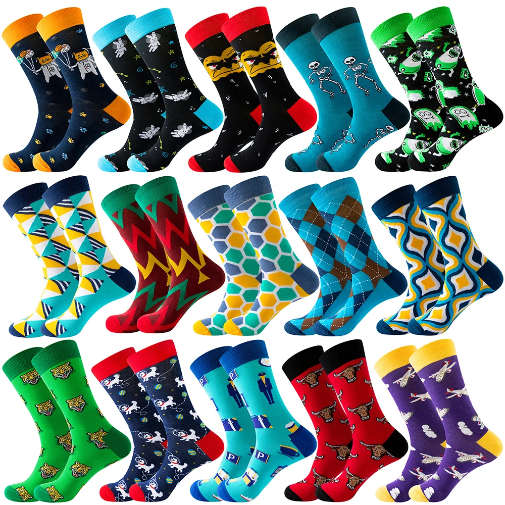 Top Trends: 2023 Socks Men's Latest Design Middle Tube Socks Autumn Socks Quality Business Geometric Lattice Colorful Mens Cotton Socks Shoppable Styles