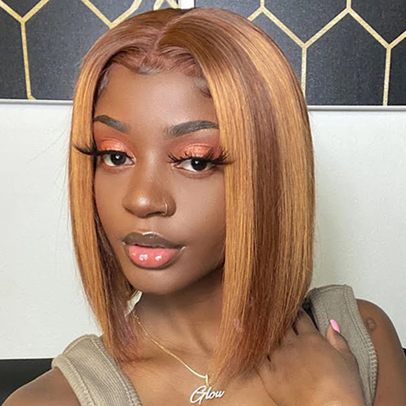 Top Trends: Shine Ombre Flax Gold Synthetic Wigs Short Straight Bob Wigs For Black Women Daily Natural Heat Resistant Hair Cosplay Shoppable Styles - Image 2