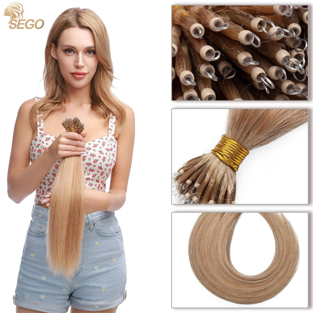 Top Trends: SEGO 1g / s Nano Ring Human Hair Extensions Cold Fushion Tipped Real Hair Micro Beads Links Hairpiece Full Head Hair For Women Shoppable Styles