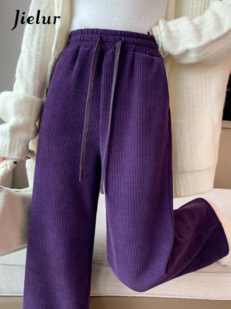 Top Trends: Jielur Purple New Elastic Waist Women's Pants Slim Straight Casual Chic Pockets Drawstring Simple Fashion Female Wide Leg Pants Shoppable Styles - Image 5