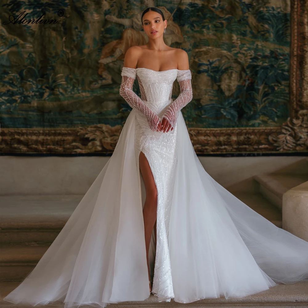 Top Trends: Alonlivn Luxurious Fitted Mermaid Gown Made Of Exclusive Beaded Lace Off The Shoulder Fantastic 2 In 1 Bridal Dresses Shoppable Styles