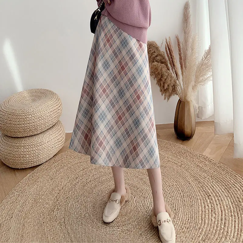 Top Trends: Ayanggao Elegant Skirt Lady Checkered Skirt For Women In Autumn And Winter, Mid Length A-line Skirt, High Waisted And Slim Skirt Shoppable Styles