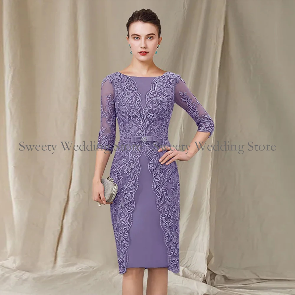 Top Trends: Lavender Short Mother Of The Bride Dress Scoop Half Sleevs Lace Knee Length Wedding Guest Gown Groom Suits Shoppable Styles