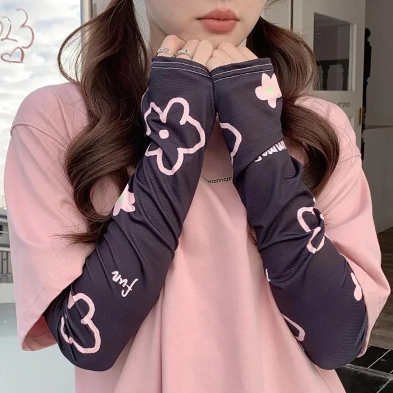 Top Trends: Women Cute Flowers Ice Silk Arm Sleeve UV Protection Arm Cover Cooling Warmer Running Golf Cycling Long Breathable Arm Sleeve Shoppable Styles