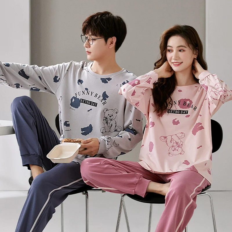 Top Trends: Cotton Pajamas For Lovers Long Sleeping Top & Pant Nightwear For Couples Cartoon Cute Women And Men Matching Pajamas Shoppable Styles