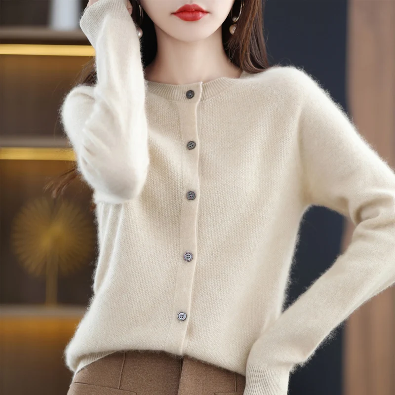 Top Trends: Autumn And Winter New 100% Australian Pure Wool First-Line Ready-To-Wear Women's Round Neck Sweater Cardigan All-Match Coat Shoppable Styles