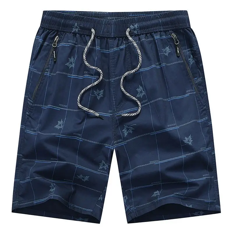 Top Trends: Pure Cotton Men Beach Casual Shorts Summer Elastic Waist Drawstring Zipper Pocket Print Fashion Loose Big Size Blue Sport Shorts Shoppable Styles