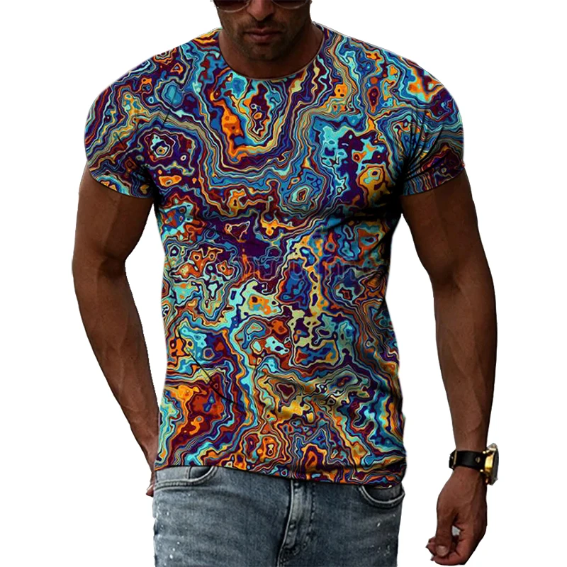 Top Trends: Colorful Cool Abstract Art Graphic T Shirts Hip Hop Street Style 3D Printed Tees Summer Men Personality Round Neck Short Sleeves Shoppable Styles