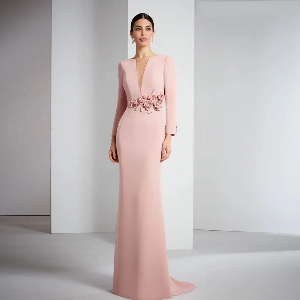 Top Trends: Elegant Pink Mother Of The Bride Dresses V Neck Long Sleeves Wedding Party Gowns Flowers Floor-Length Mermaid 2024 فساتين السهرة Shoppable Styles