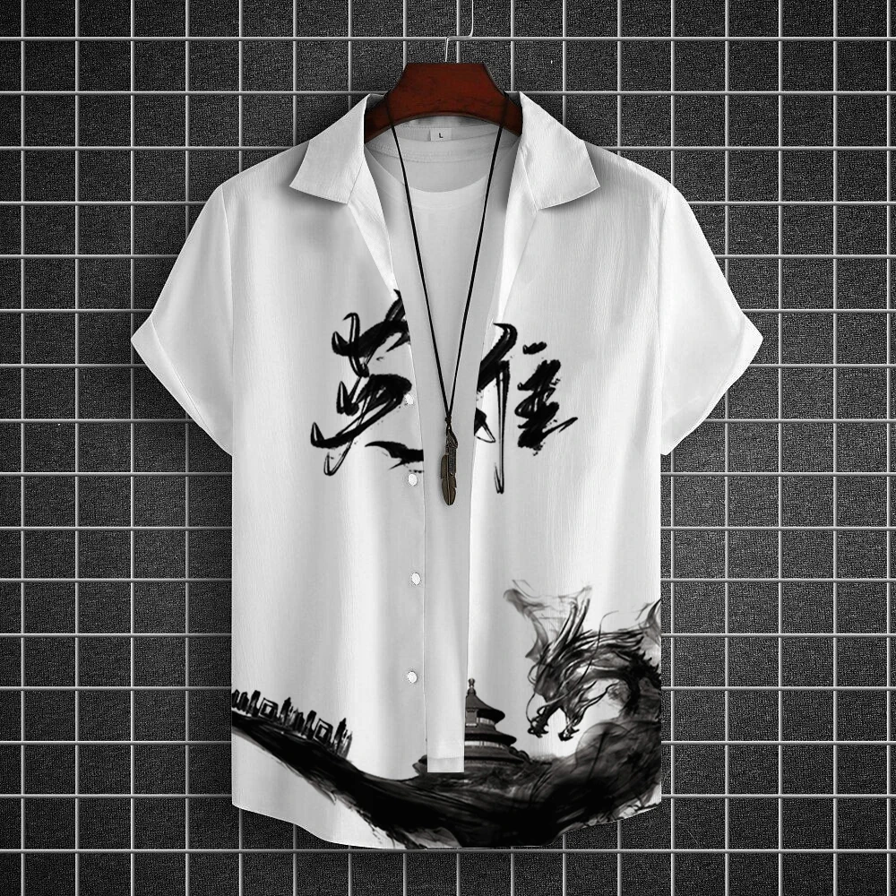 Top Trends: Chinese Character Tattoo Fashion Men&#039;S Shirt 3d Print Hawaiian Shirts Man Daily Caucal Shirt Men Summer Shirts Top Men Clothing Shoppable Styles