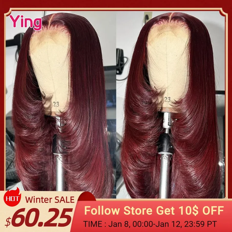 Top Trends: Ying Hair Dark Burgundy 13x4 Lace Front Wig Human Hair Bone Straight 13x6 Lace Front Wig PrePlucked 5x5 Transparent Lace Wig Shoppable Styles