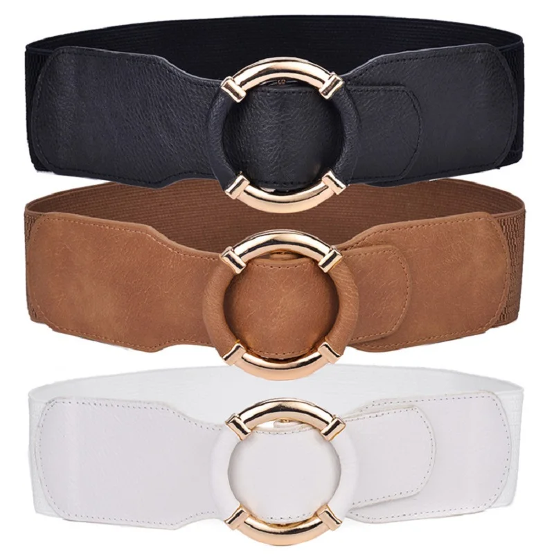 Top Trends: Women&#039;s Elastic Belt Corset Women Waist Belts Trend Gold Circle Buckle Waistband High Quality Stretch Wide Black Belt DT072 Shoppable Styles