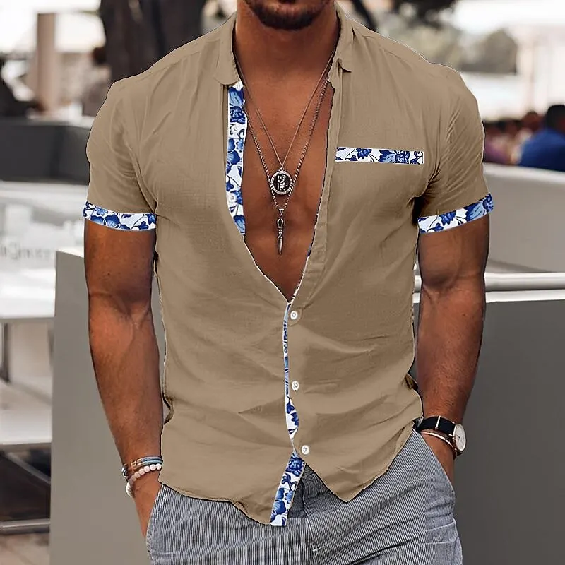 Top Trends: Fashionable Men's Hawaiian Shirt Men's Casual Solid Color Printed Beach Pocket Shirt Short Sleeve Large Size 5XL New Style Multi Shoppable Styles - Image 4