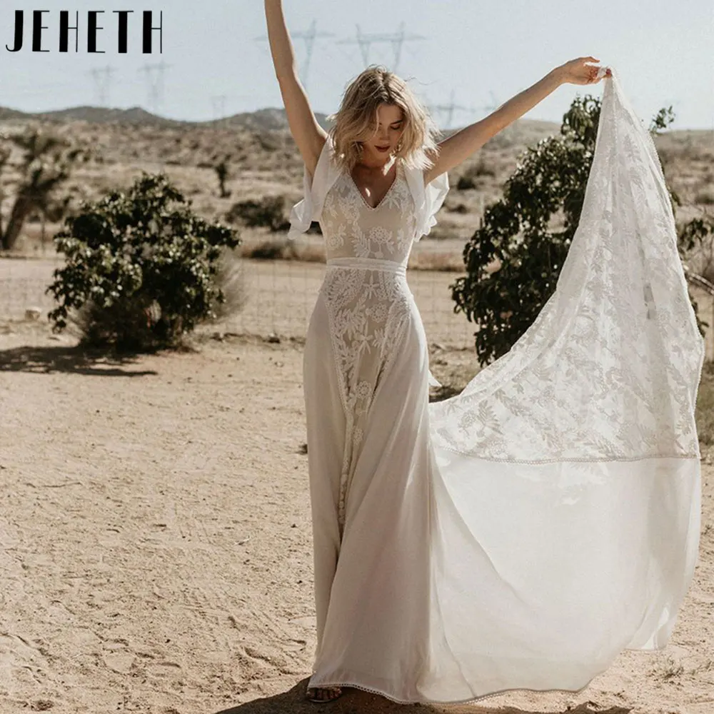 Top Trends: JEHETH Vintage Backless Mermaid Wedding Dresses 2024 Charming Lace Appliques Bridal Gowns V-Neck Batwing Sleeves Robe De Mariée Shoppable Styles