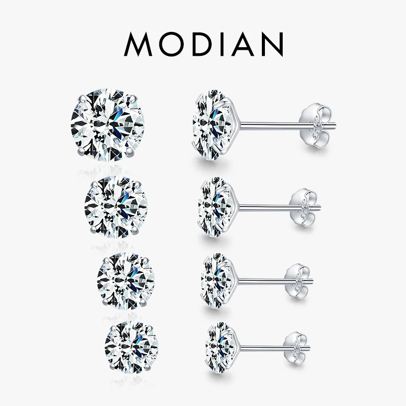 Top Trends: Modian Sparkling Clear CZ Stud Earrings 925 Sterling Silver Round Zirconia 4MM 5MM 6MM 7MM Earrings For Women Wedding Jewelry Shoppable Styles