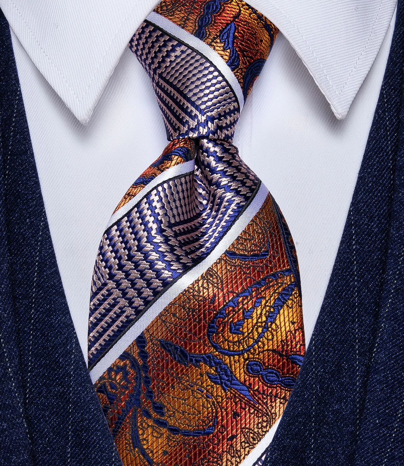 Top Trends: Gold White Blue Paisley Men's Tie Silk Luxury Necktie With Set For Man Wedding Business Party Corbatas Para Hombre Dropshipping Shoppable Styles - Image 3