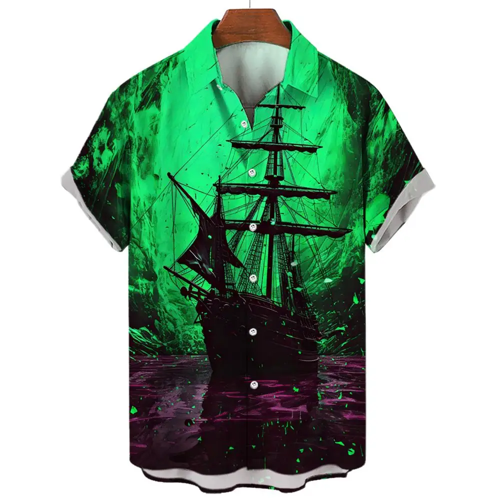 Top Trends: New Unisex Retro Men's Hawaiian Shirt Plus Size Shirt Sailboat Compass Marine 3d Print Retro Men's Shirt Loose Short Sleeve Shoppable Styles