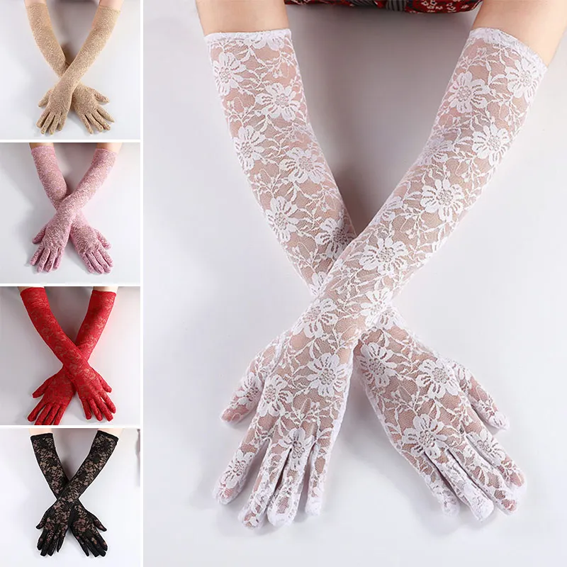 Top Trends: Long Lace Hollow-Out Sexy Gloves Sun Protection Sleeves Mesh Lace Thin Cycling Elegant Accessories Charms Gloves Fashion New Hot Shoppable Styles