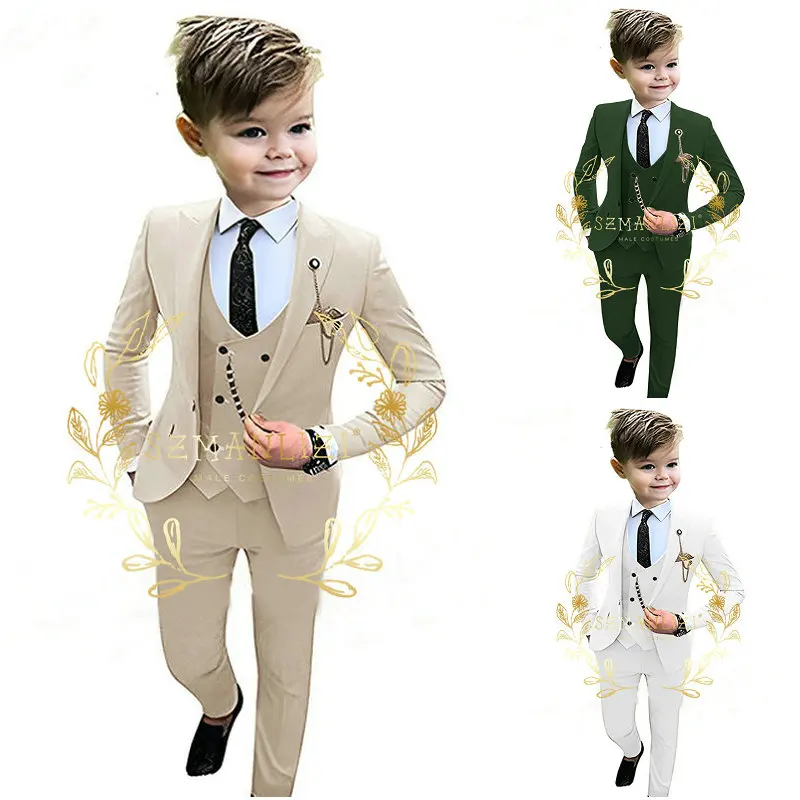 Top Trends: Formal Beige Boys Suit 3 Piece Party Wedding Tuxedo Child Jacket Pants Vest Custom Made Kids Costume 3-16 Years Old Shoppable Styles