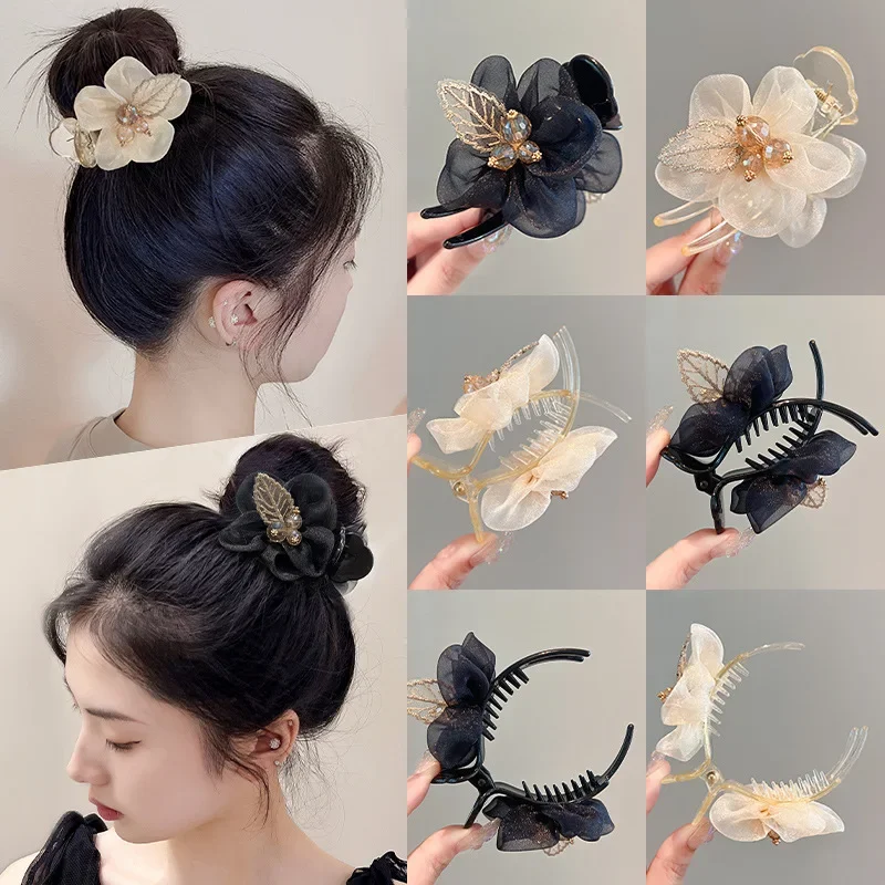 Top Trends: Fashion Mesh Flower Hair Claw Clip Hair Artifact Grasping Female Ponytail Hairpin Elegant Hairgrip Acrylic Girl Hair Accessories Shoppable Styles