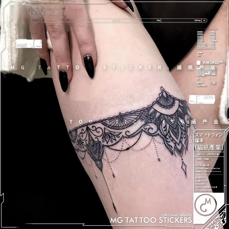 Top Trends: Sexy Lace Leg Ring Waterproof Temporary Tattoo Stickers Women Fashion Black Art Fake Tattoo Lasting Tattoos Faux Tatouage Femme Shoppable Styles